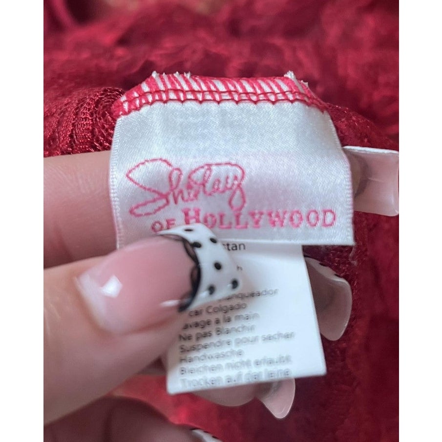 Shirley Chemise Womens S Red Lace Sheer Short Sleeve Scalloped Hem Sexy