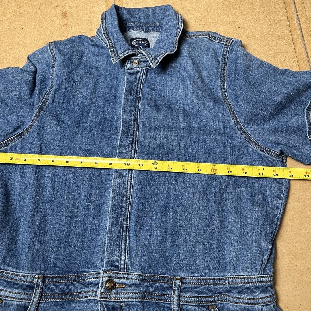 Scoop Jumpsuit Womens XL Blue Denim Collared Short Sleeve Pockets Button Casual