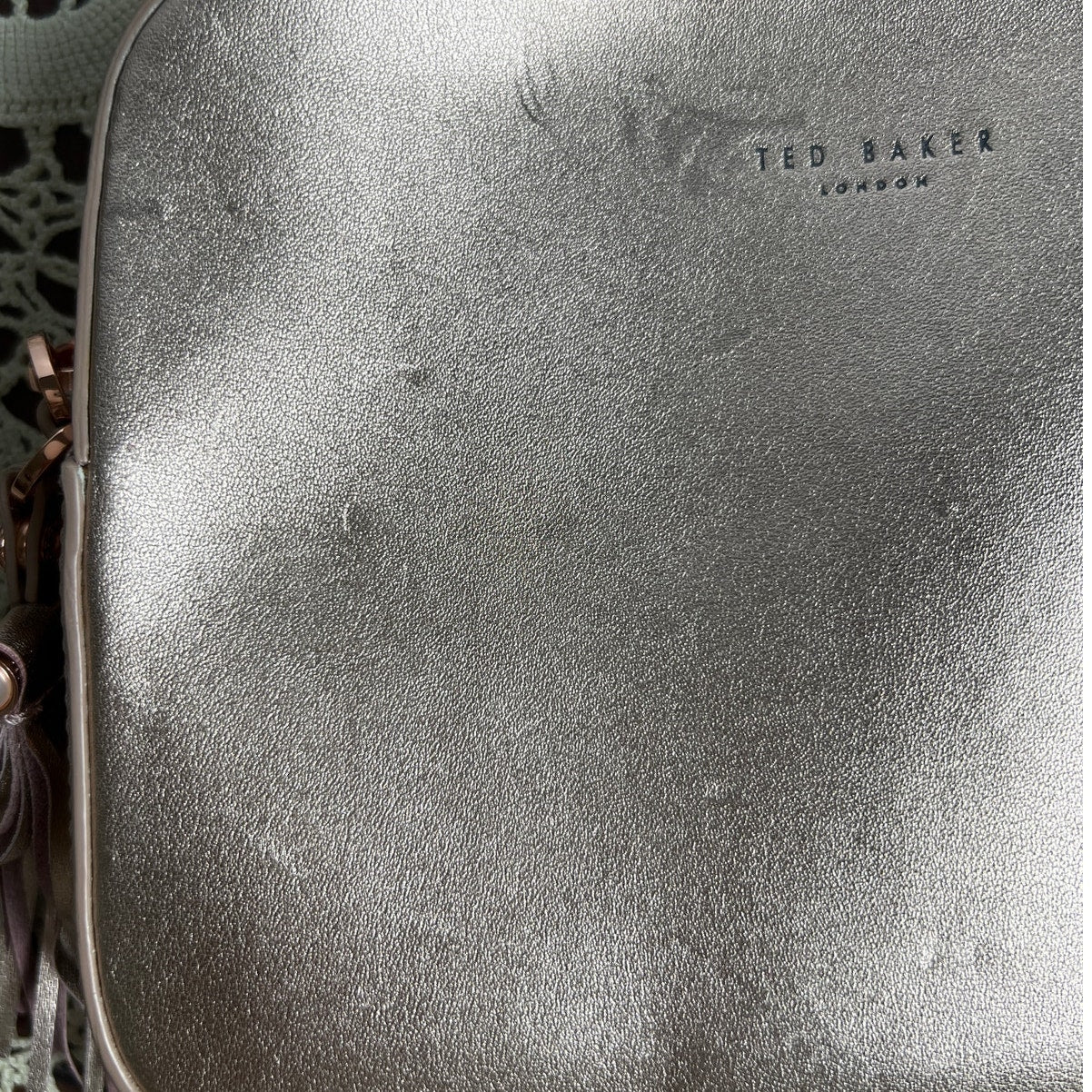 Ted Baker Rose Gold Pearl Embellished Leather Camera Bag