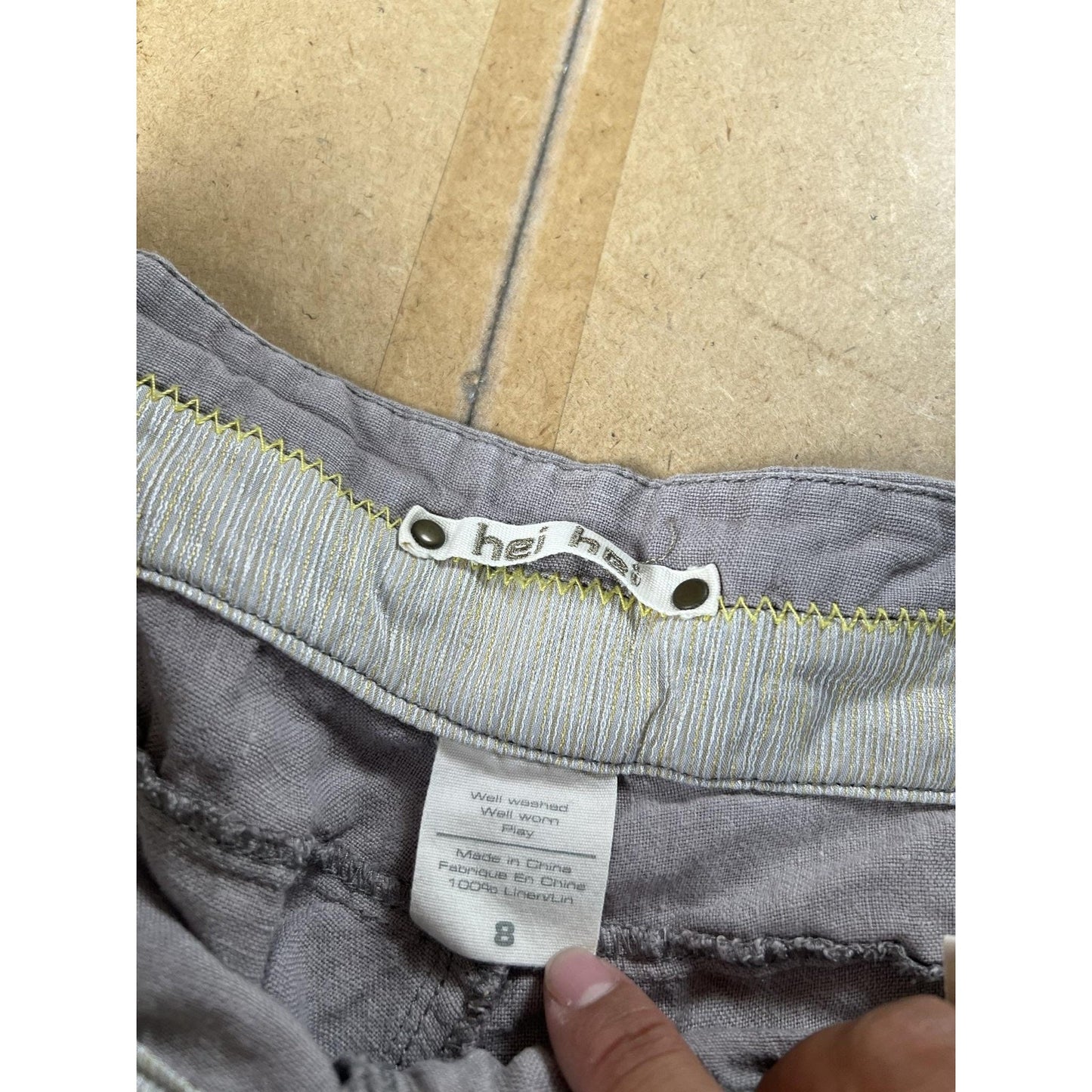 Hei Hei Pants Womens 8 Gray Chambray Cargo Drawstring Elastic Waist Pockets