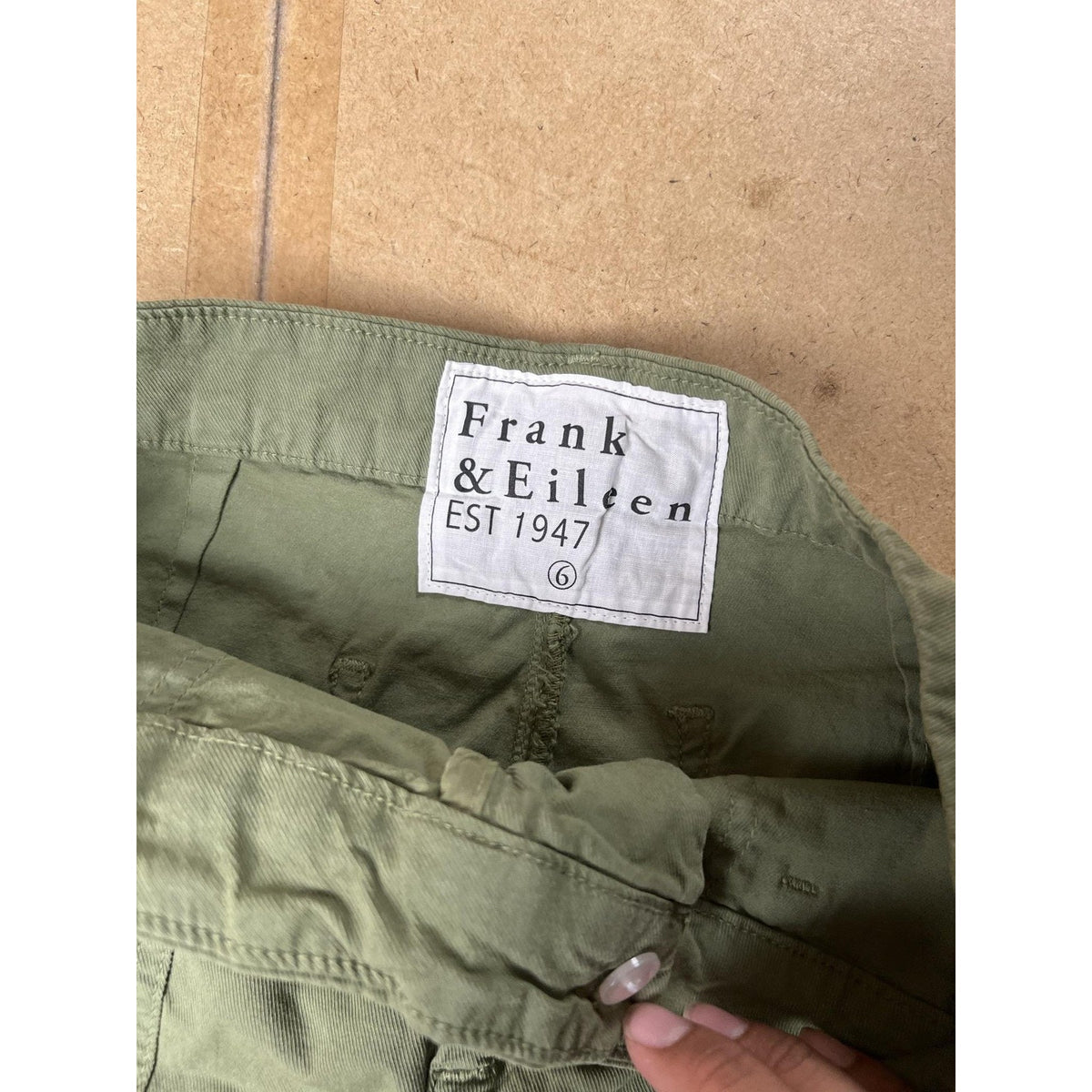 Frank & Eileen Pants Womens 6 Green Cargo Twill Elastic Waist Pockets Zip