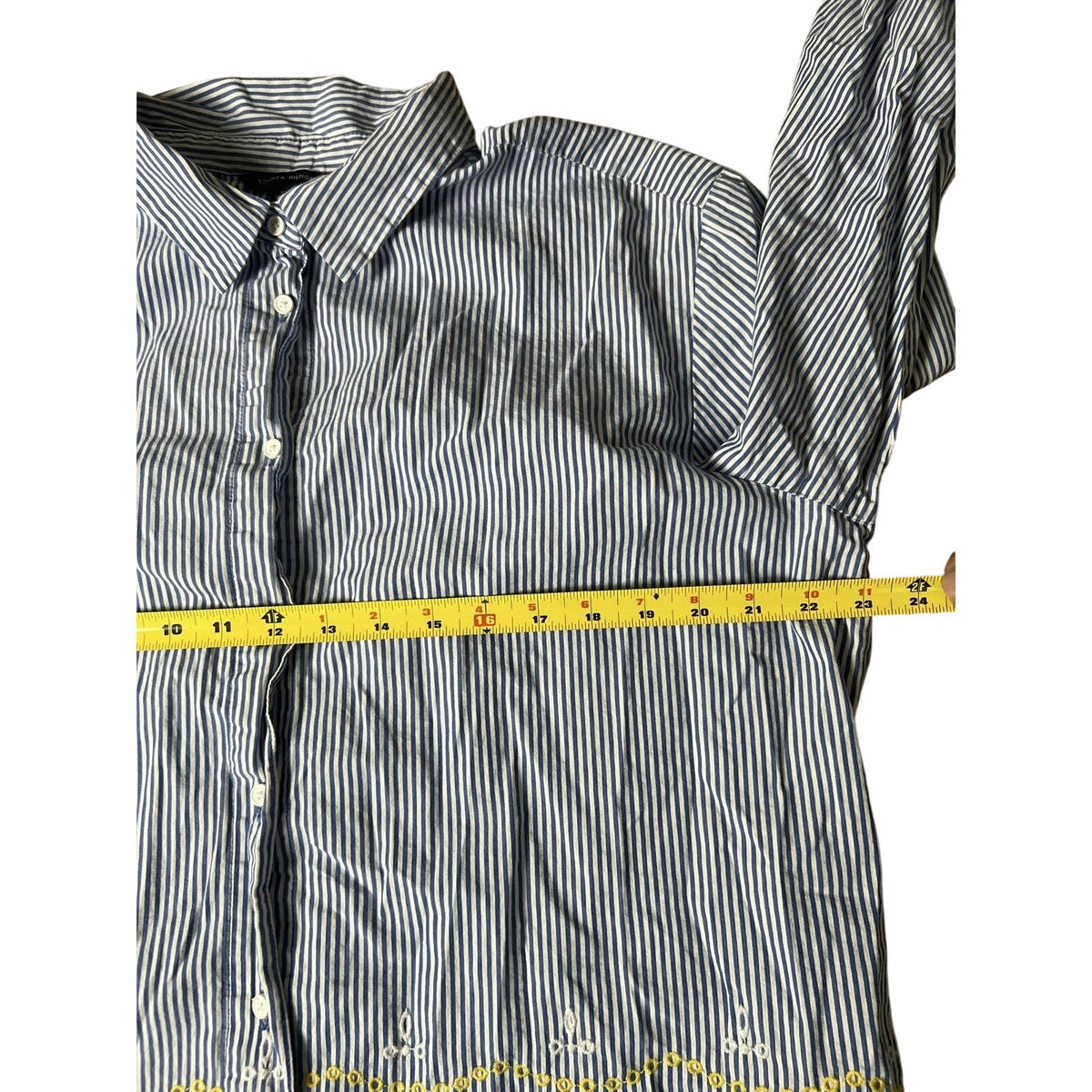 Tommy Hilfiger Tunic Womens XL Blue Striped Embroidered Button-Up 100% Cotton