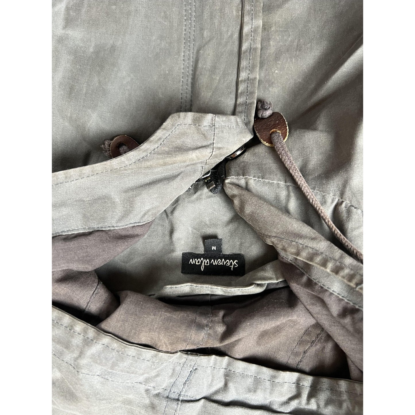 Steven Alan Hooded Parka Jacket Medium Gray Canvas Cotton Zip External Pockets