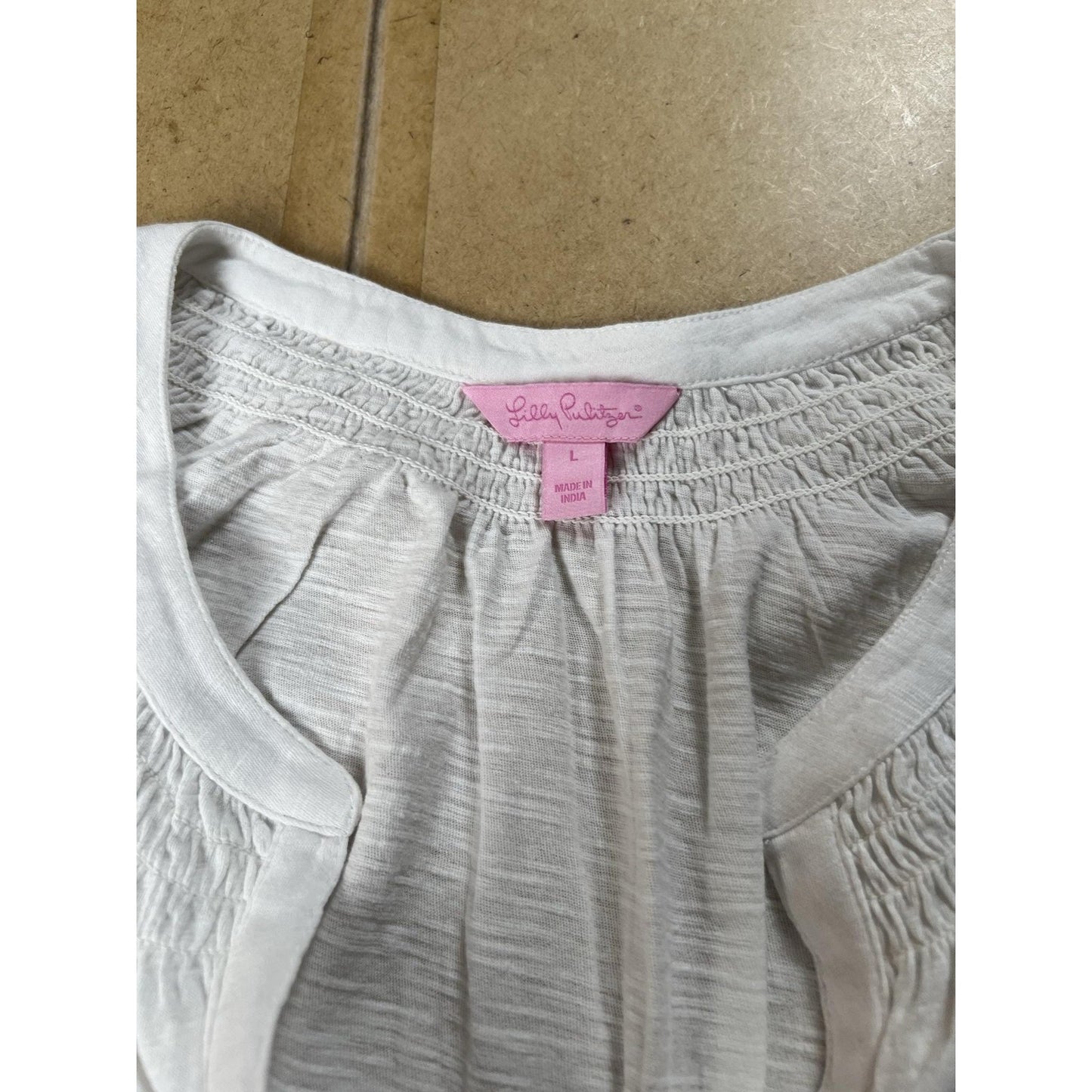 Lilly Pulitzer Tank Womens L White Henley Button 100% Cotton Jersey Lightweight