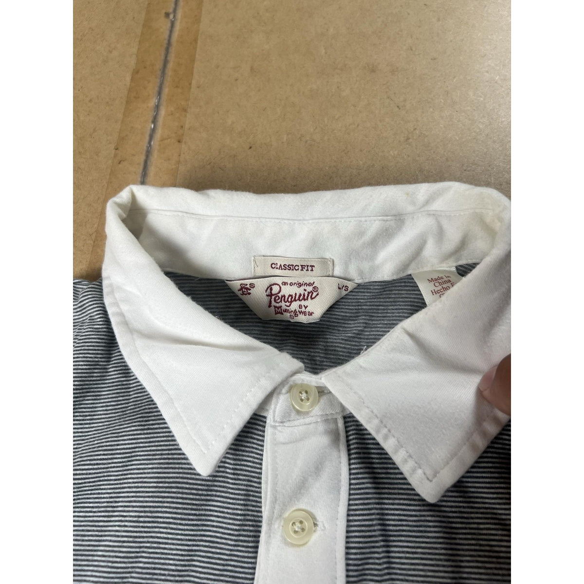 Original Penguin Polo Mens L White Colorblock Classic Fit Cotton Jersey