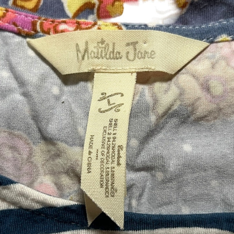 Matilda Jane Women Striped Floral Print Long Shirt/Dress Size L