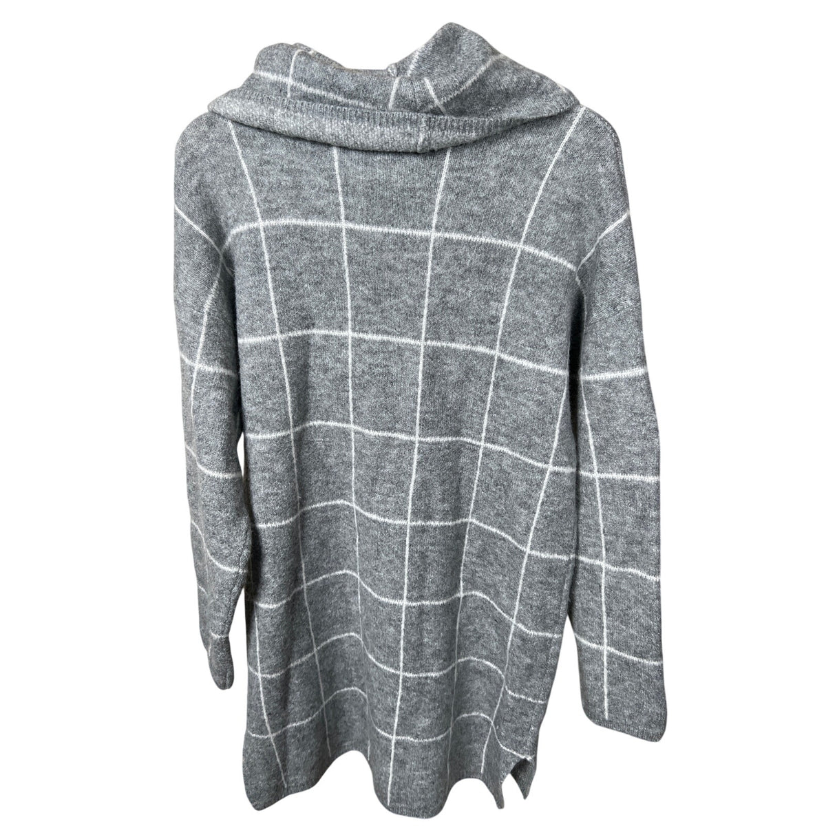 Lumiere Medium Acrylic High Low Gray and White Cowl Neck Sweater Women's