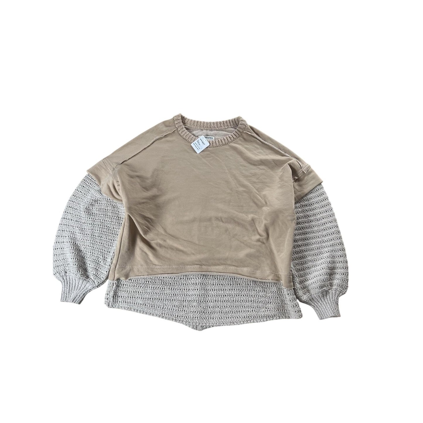 We The Free Sweater Womens S Beige Open-Knit Cotton-Blend Pullover Relaxed