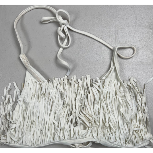 Y2K L-Space Medium White Fringe Women Swimwear Top Bikini
