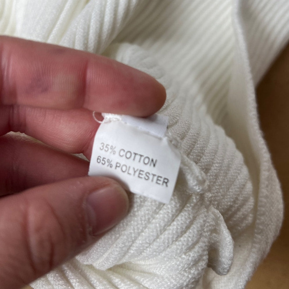 White Pleated Turtle Neck Long Sleeve Size Small