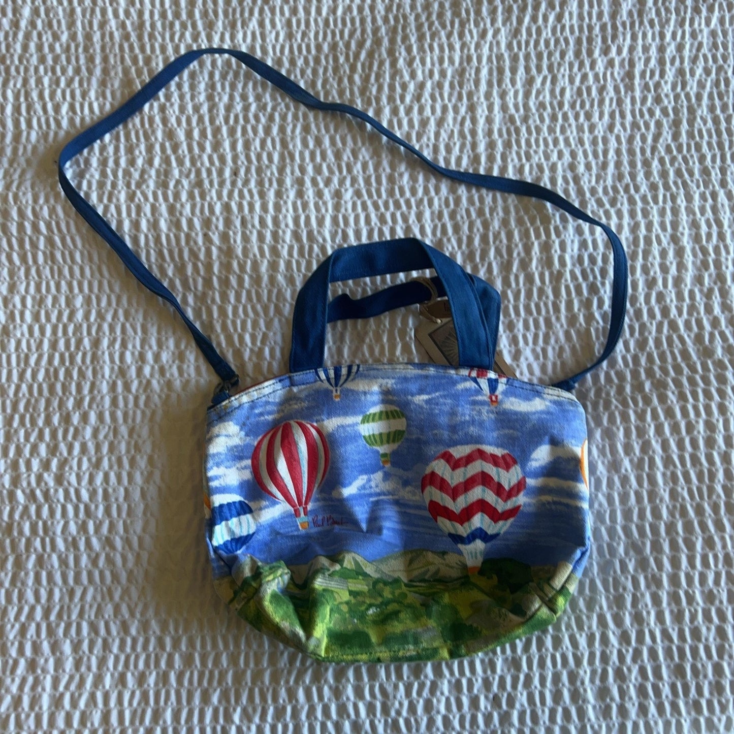 Paul Brent Crossbody Bag Womens Small Blue Canvas Lined Zip Hot Air Balloon