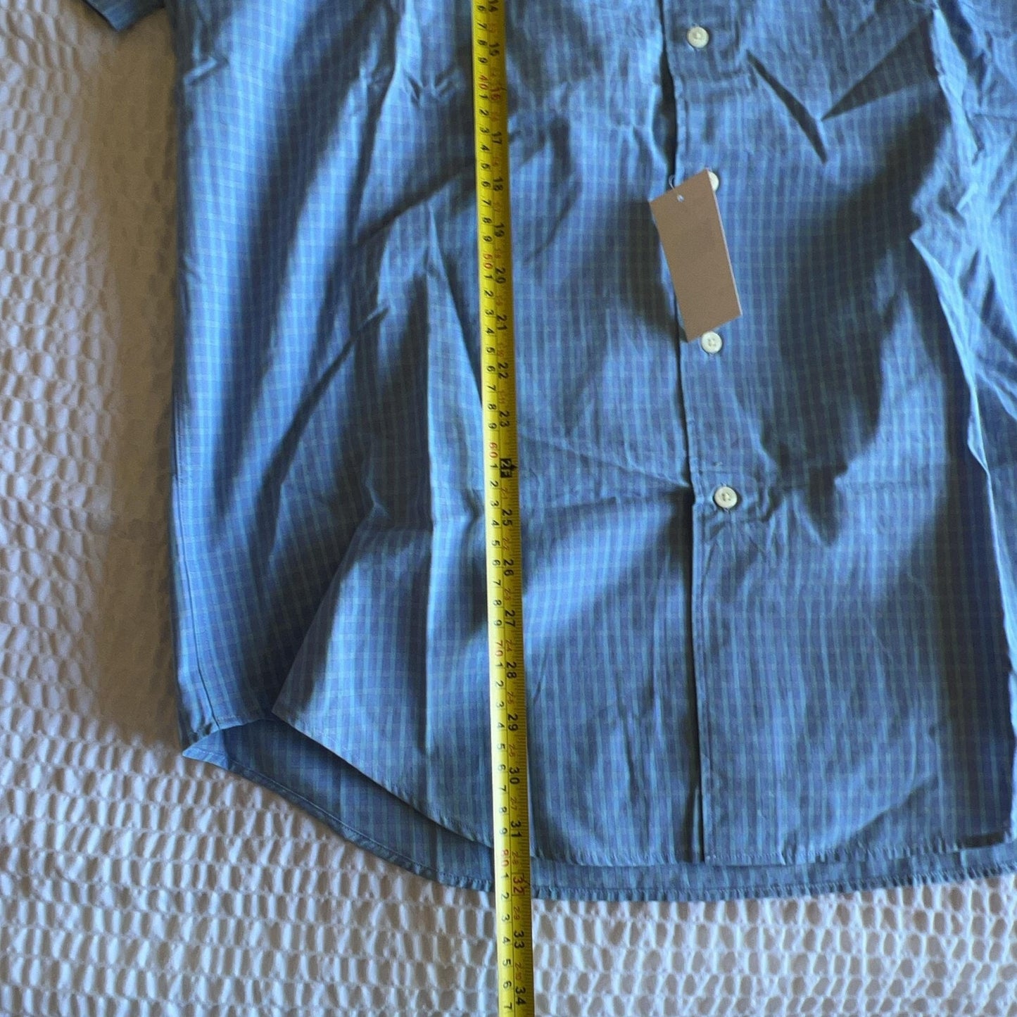 Nautica Shirt Mens 16.5 Blue Check Button-Down Short Sleeve 100% Cotton Large