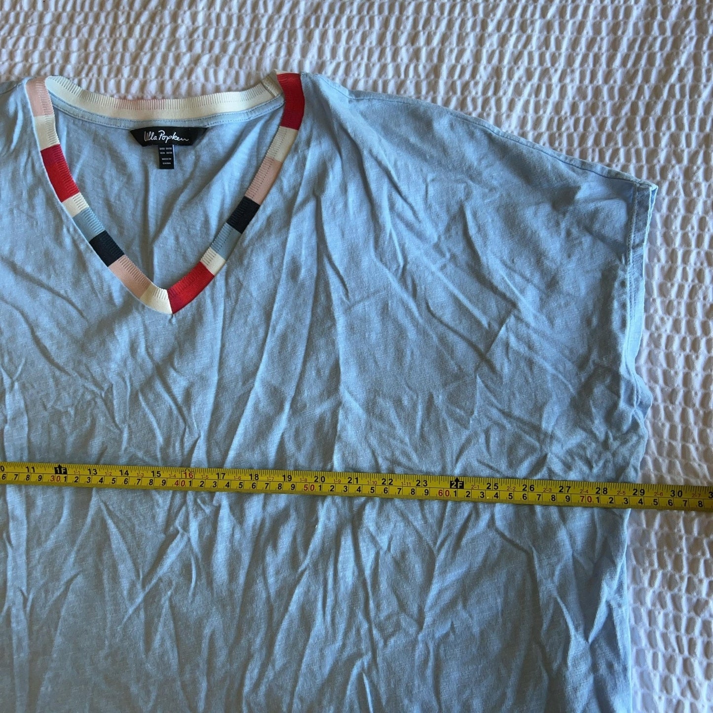 Ulla Popken T-Shirt Womens One Size Blue Kimono Round Neck Cotton Relaxed
