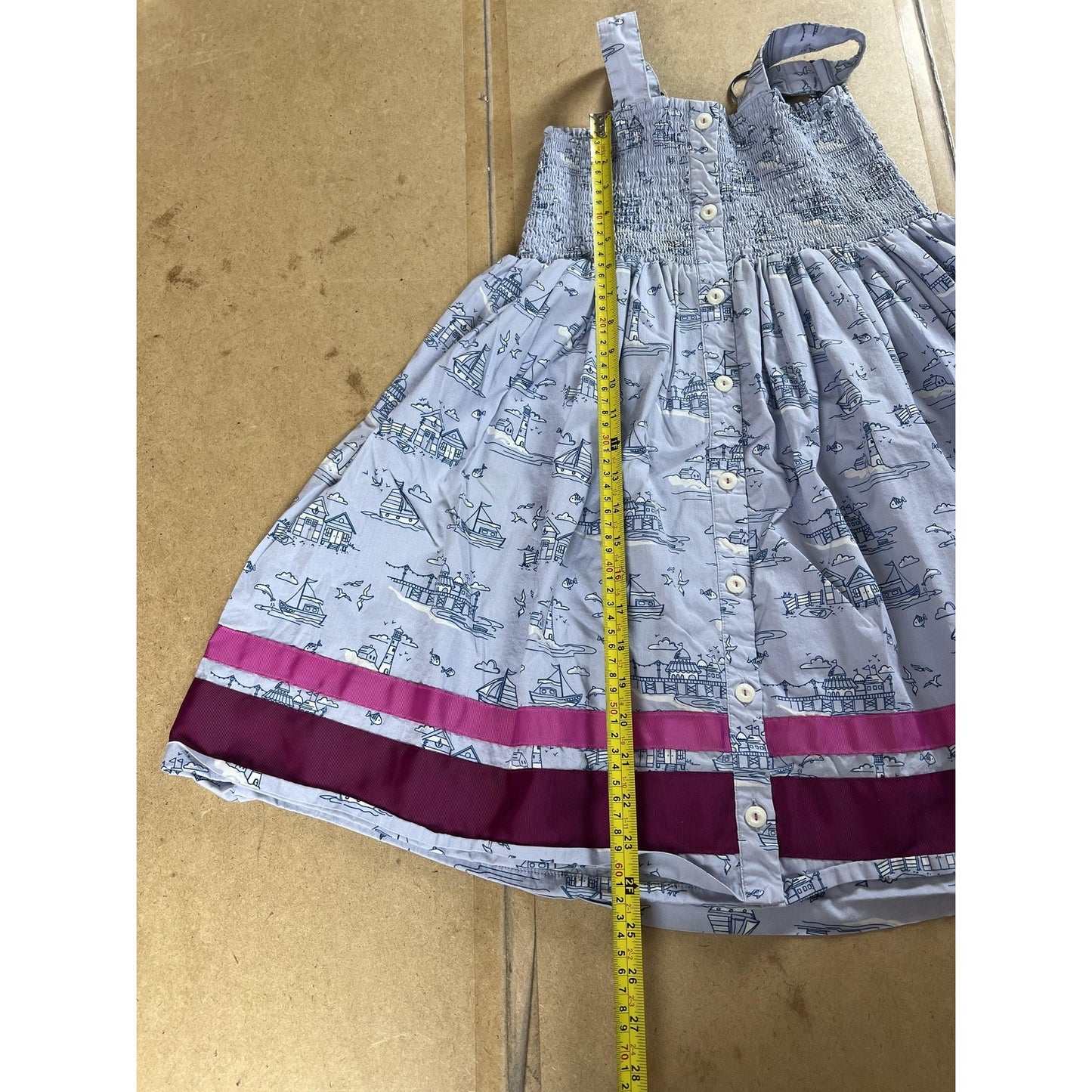 Matilda Jane Dress Girls 10 Blue Smocked Square Neck Strappy Knee Length