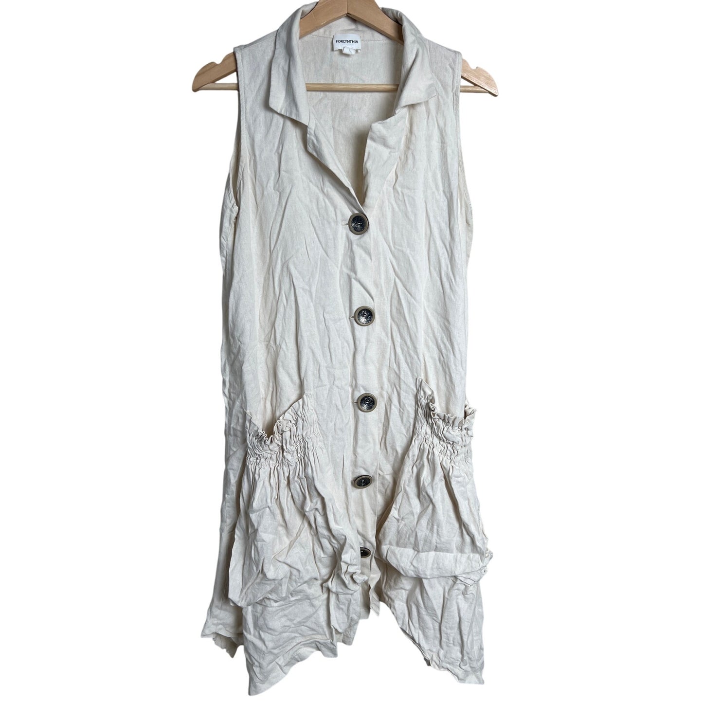 For Cynthia Medium Linen Blend Sleeveless Button Up Jacket Vest