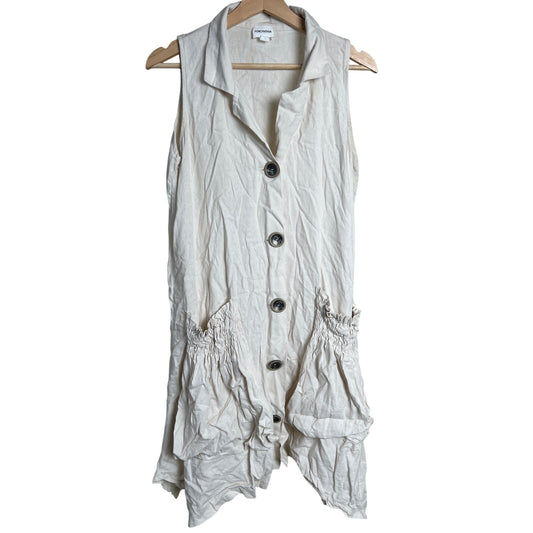 For Cynthia Medium Linen Blend Sleeveless Button Up Jacket Vest
