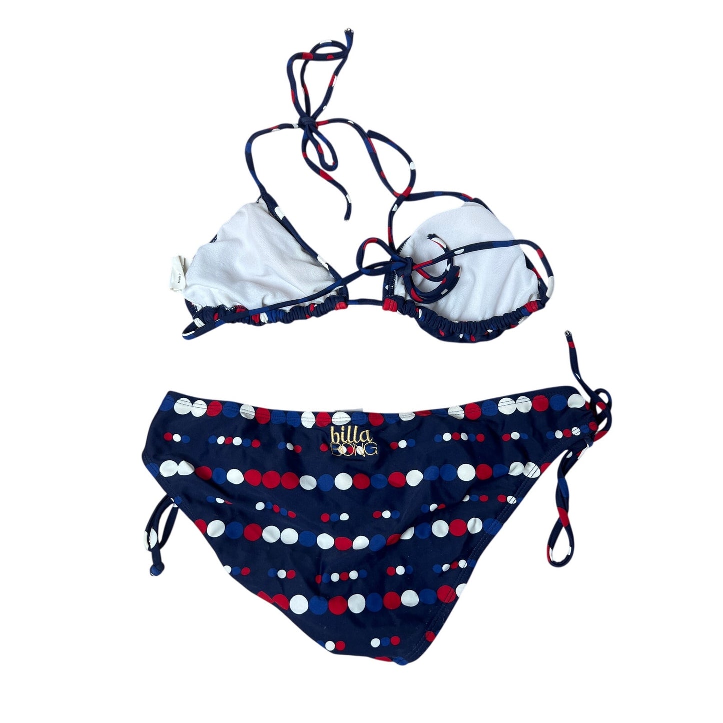 Billabong Blue and Red Polka Dot Bikini Set Size M