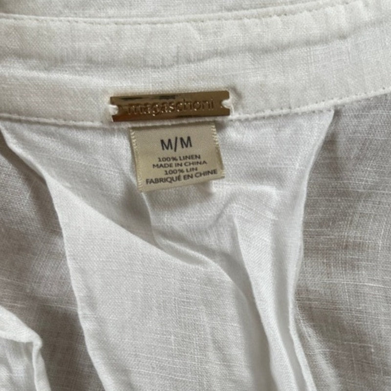 Magaschoni Linen White Button-Up Short Sleeve Top Women's Medium