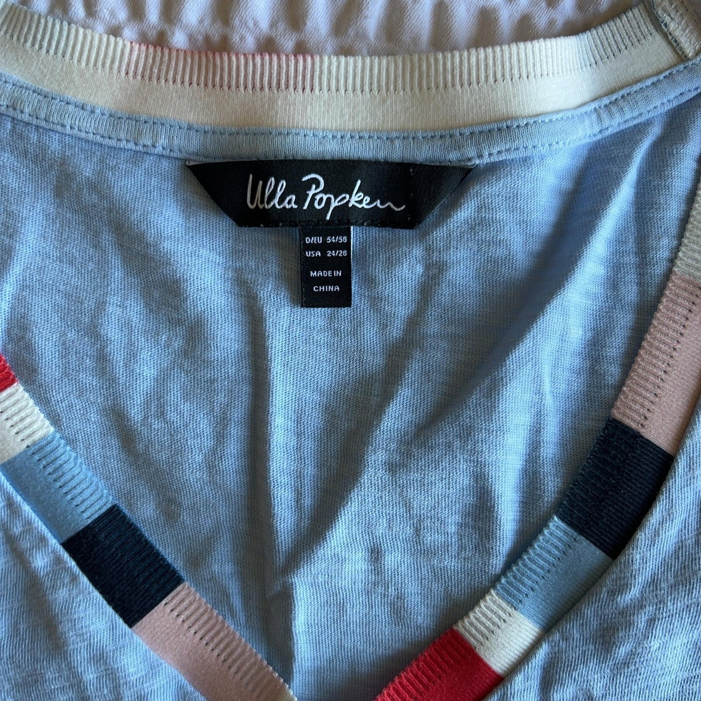Ulla Popken T-Shirt Womens One Size Blue Kimono Round Neck Cotton Relaxed