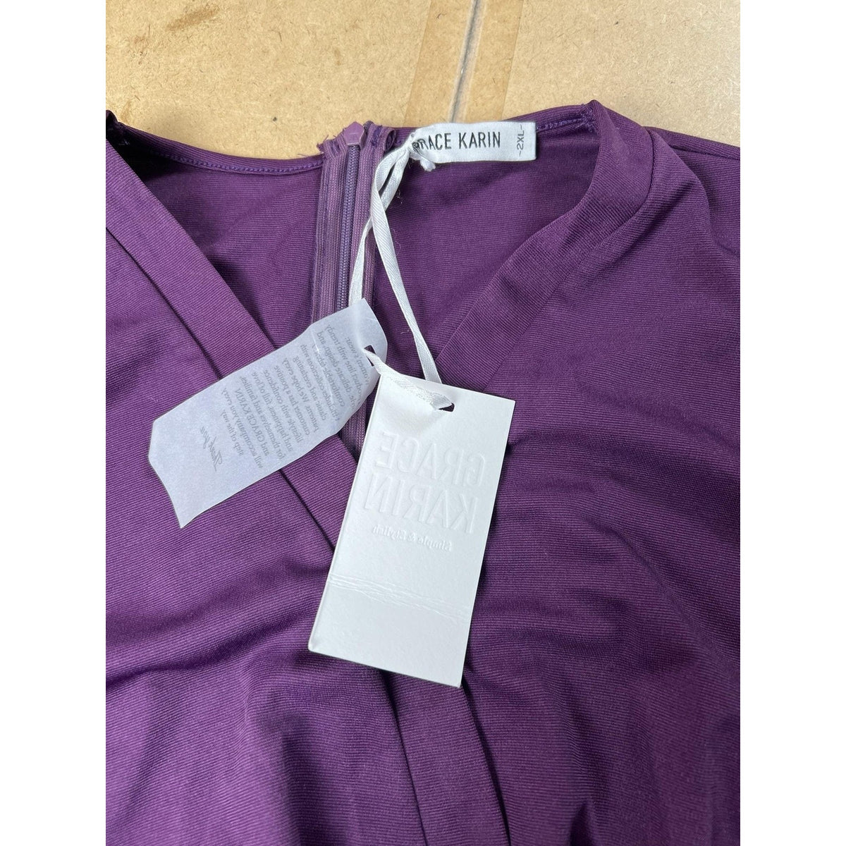 Grace Karin Dress Womens 2XL Purple Pencil Knee Length V-Neck Pleated Stretch