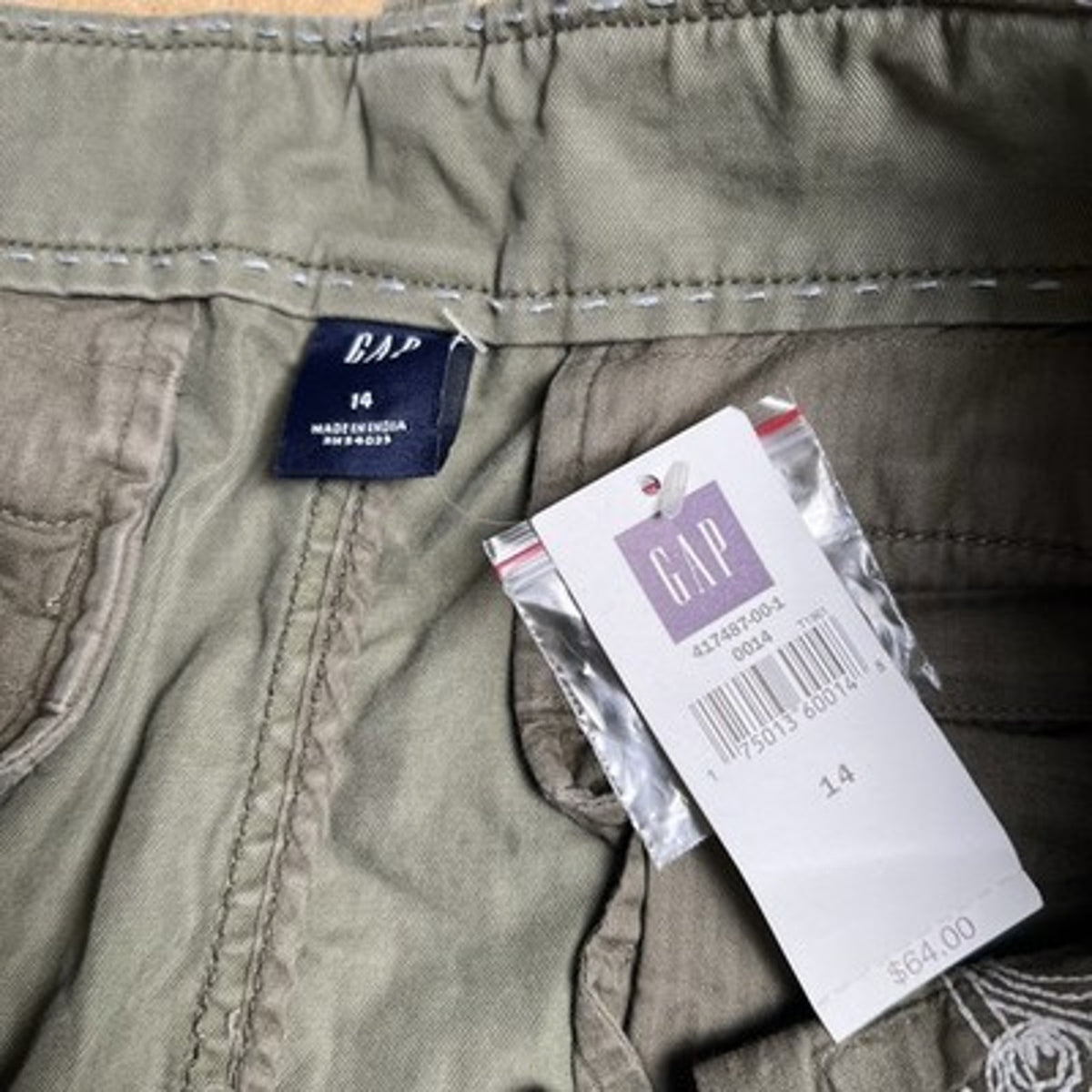 Gap Skirt Womens 14 Green Cargo Twill Floral Embroidered Pockets Summer