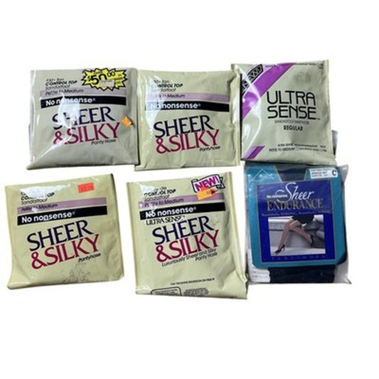 Vintage No Nonsense Pantyhose Womens M Multicolor Control Top Sheer Nylon Lot 6