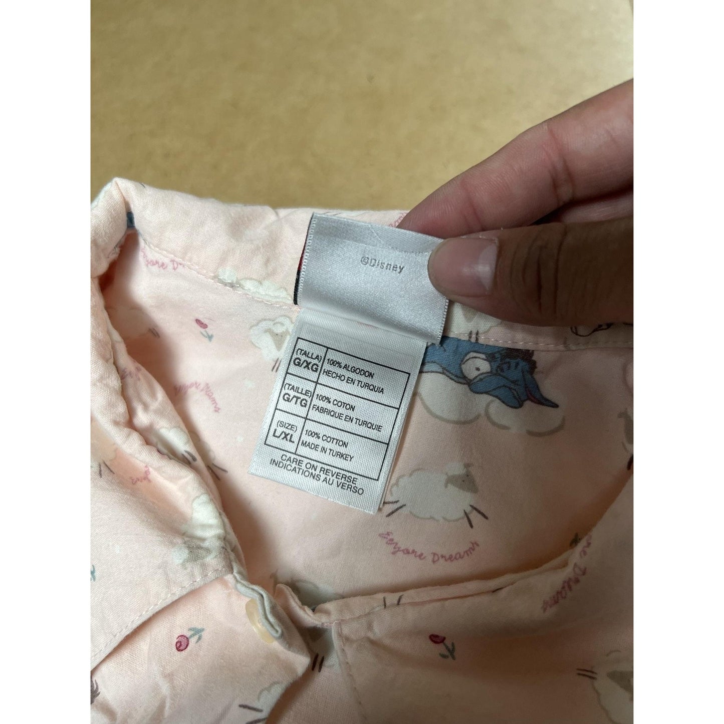Disney Pajama Top Womens L/XL Pink Eeyore Cotton Collared Button Lightweight