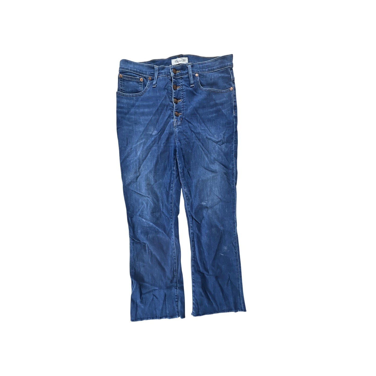 Madewell Jeans Womens 30 Blue Medium Wash Cali Demi-Boot Raw Hem Button Fly