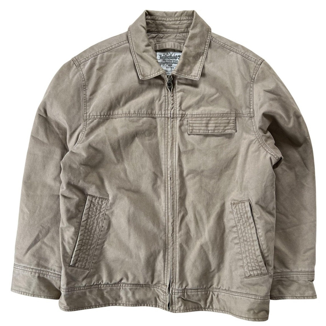 Timberland Jacket Mens Large Tan Cotton Zip Front Outdoor Utility Workwear