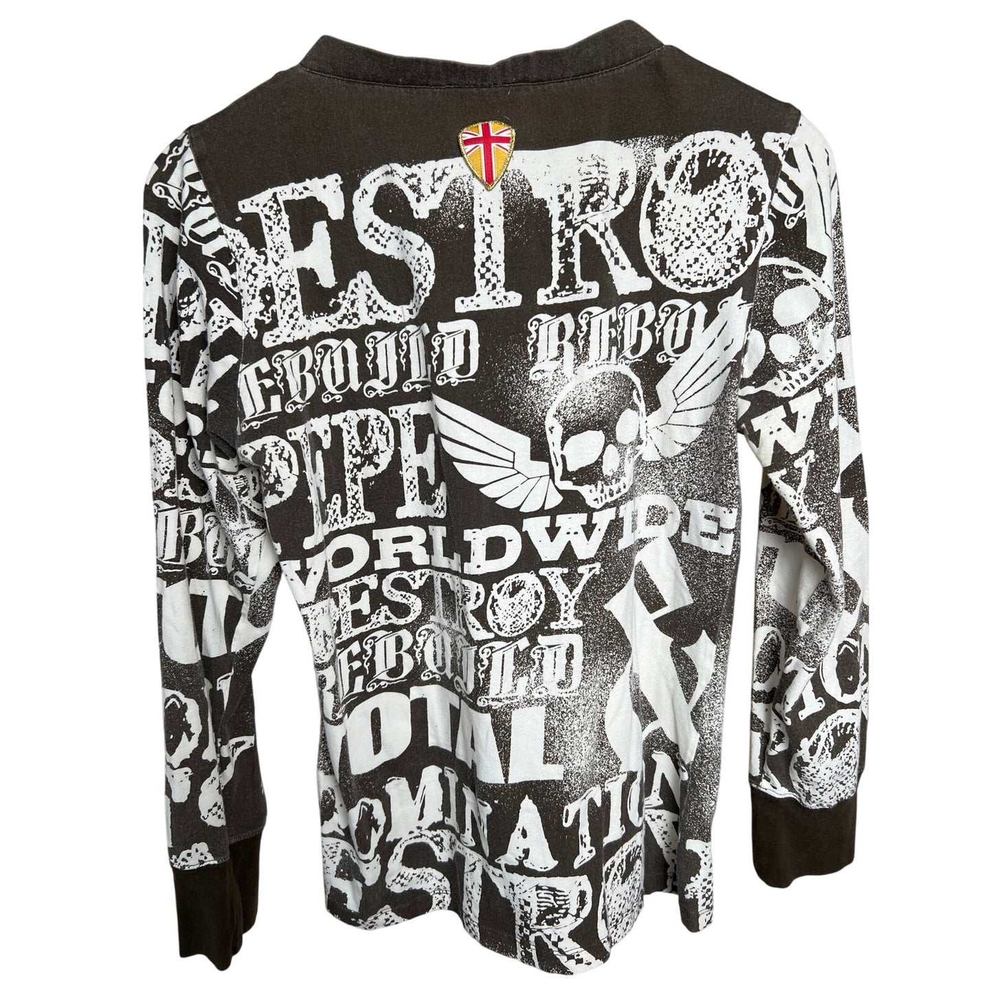 Y2K Pepe Jeans Grunge Skull AOP Skull Women Long Sleeve Size XL