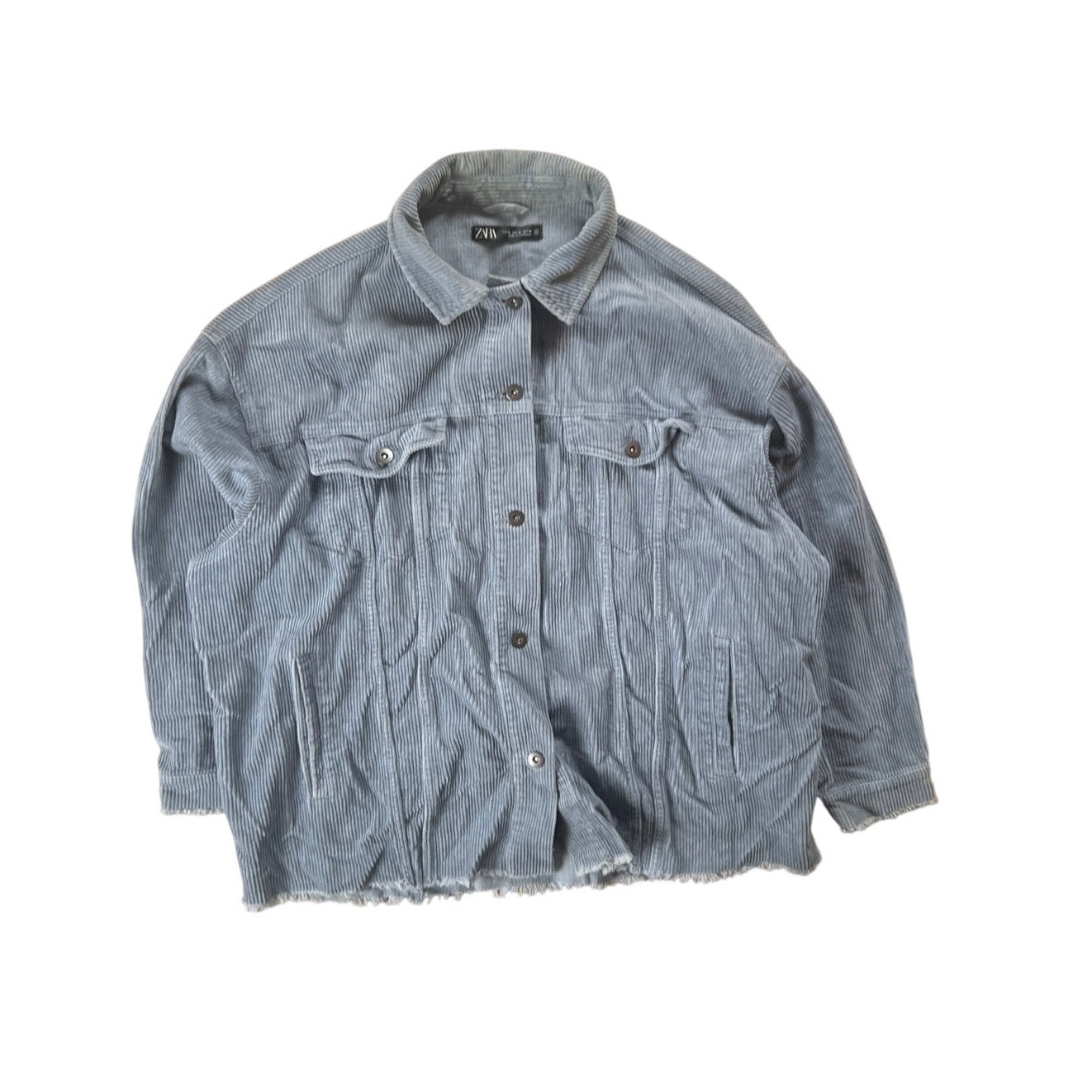 Zara Women's Heavy Blue Corduroy Long Sleeve Button Up Jacket Size XL