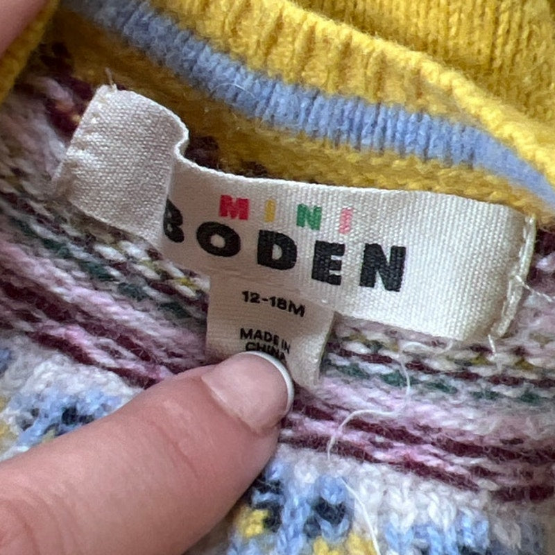 Mini Boden 12-18M Girl Yellow Knit Button-Up