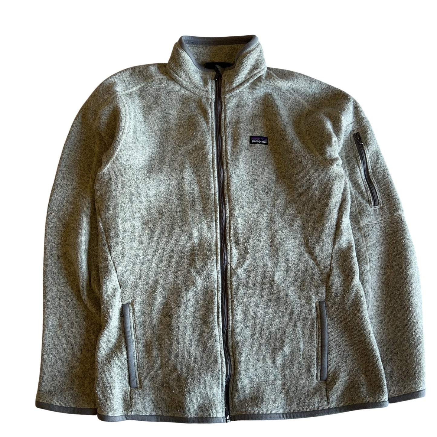 Patagonia Sweater Mens M Gray Full Zip Mock Neck Fleece Pockets Logo Casual