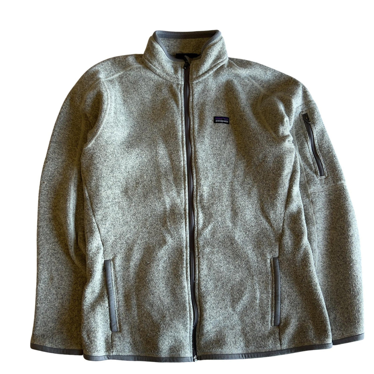 Patagonia Sweater Mens M Gray Full Zip Mock Neck Fleece Pockets Logo Casual