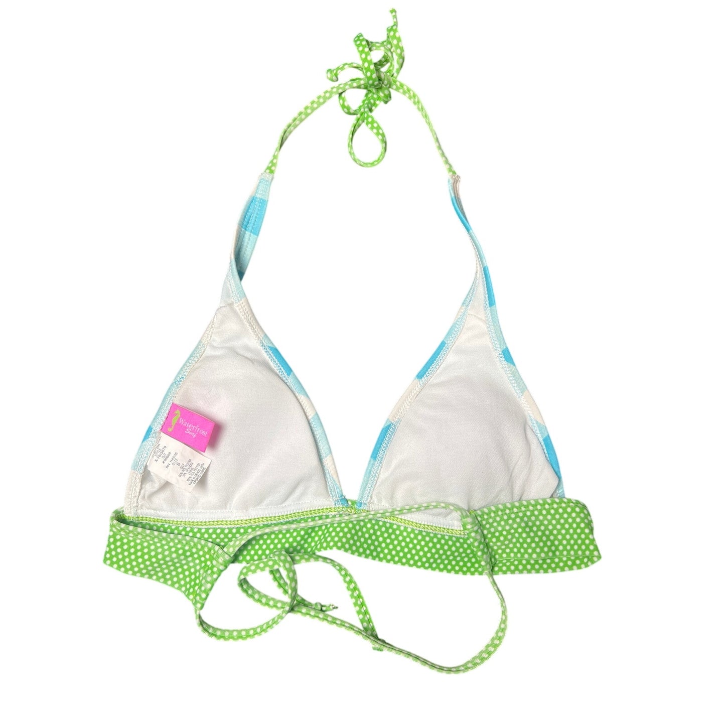 Waterfront Surf Blue Plaid and Green Bikini Top Women Size S