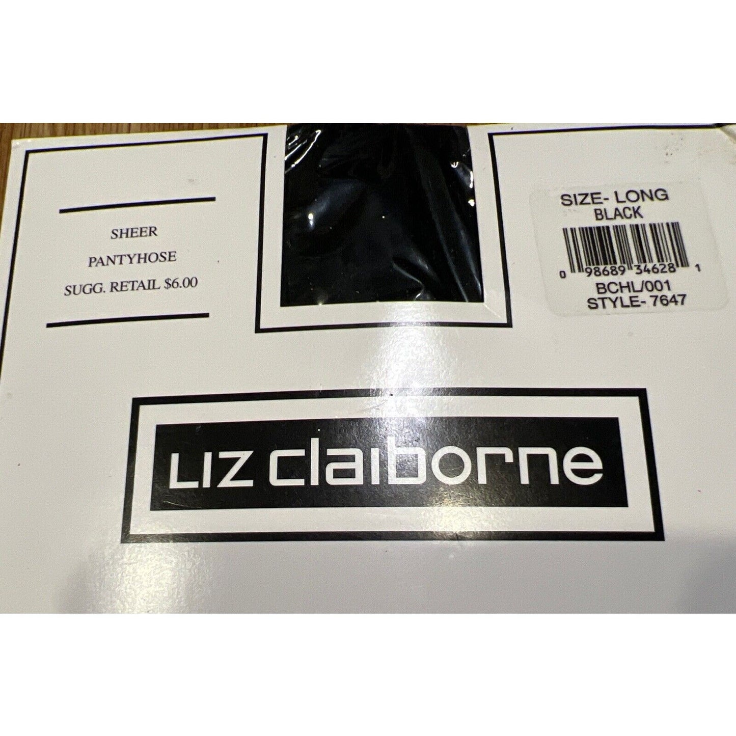 Liz Claiborne Sheer Pantyhose Size LONG Color Black Style 7647