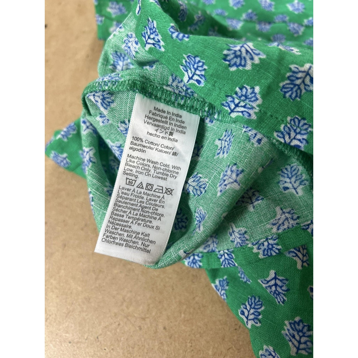 J.CREW Blouse Womens M Green Floral Ruffle Cap Sleeve Button Cotton Casual