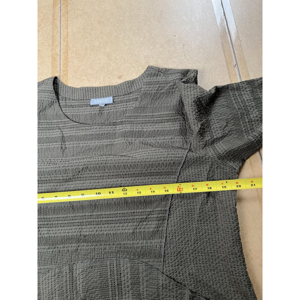 Habitat Tunic Womens M Green 3/4 Sleeve Round Neck Striped Rayon Nylon Pockets