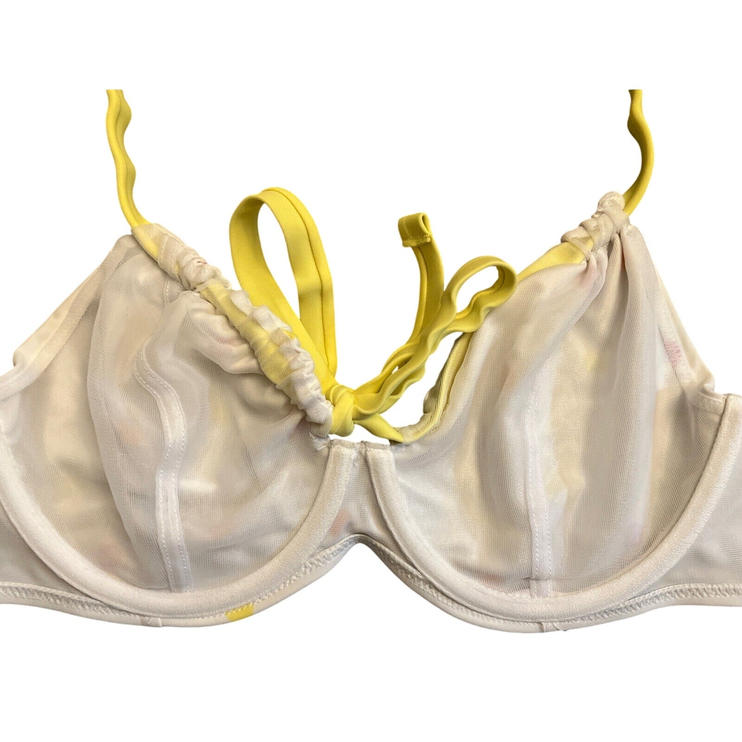 Ivory Rose Underwire Bikini Swim Halter Top Size 32DD White with Polka Dots EUC