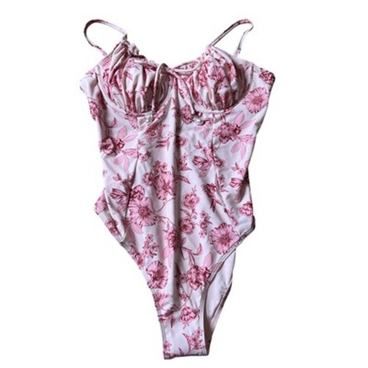 NWT Cupshe One Piece Womens L Pink Floral Lined Underwire Adjustable Straps