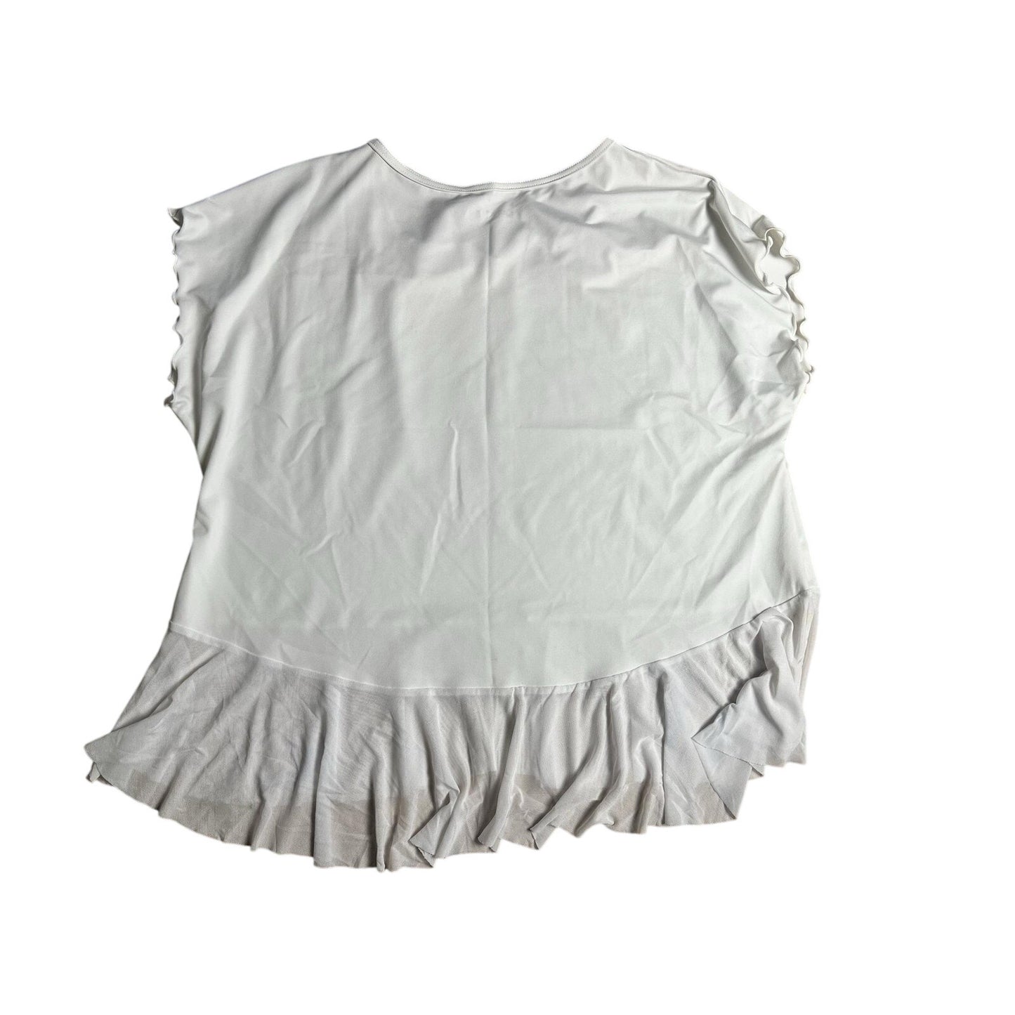 LAURA HLAVAC Shirt Womens M White Ruffle Hem Mesh Layer Relaxed Fit Top