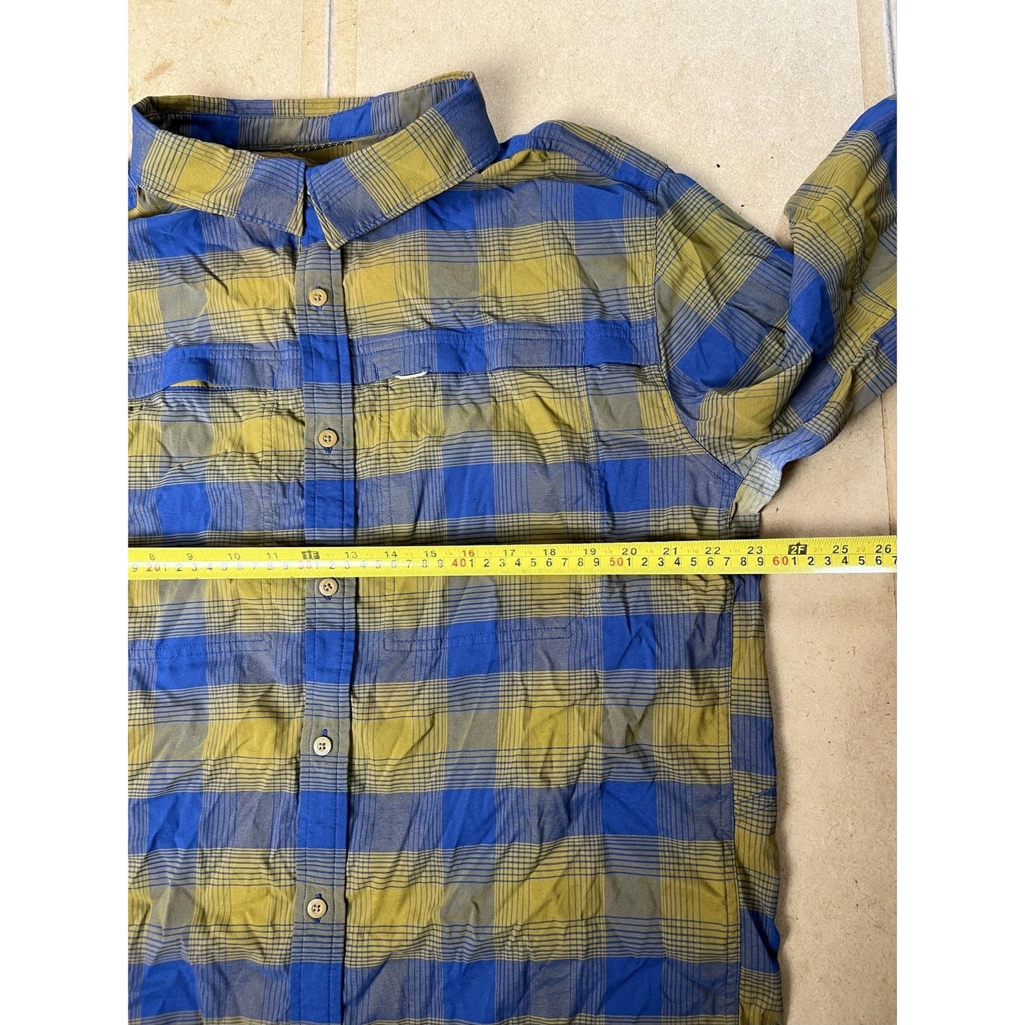 REI Co-op Shirt Mens XL Blue Plaid Long Sleeve Button-Up Travel Nylon Spandex
