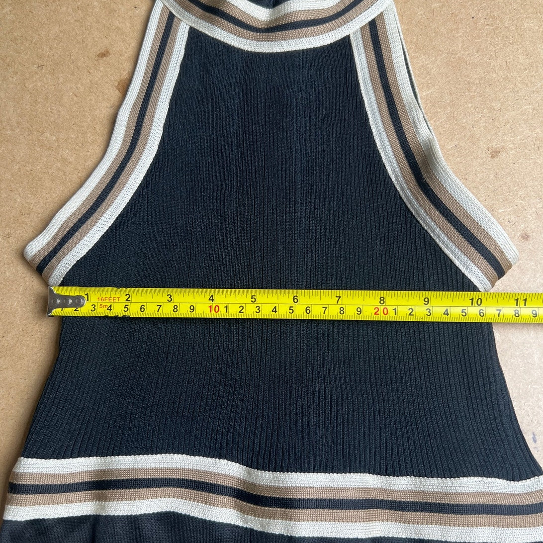 Manon Black With White/Tan Stripes Long Dress Size 10