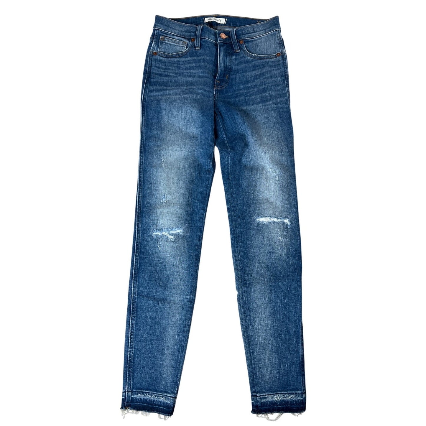 Madewell Women’s Blue Jeans 9” Rise High Rise skinny Raw Hem Sz 26