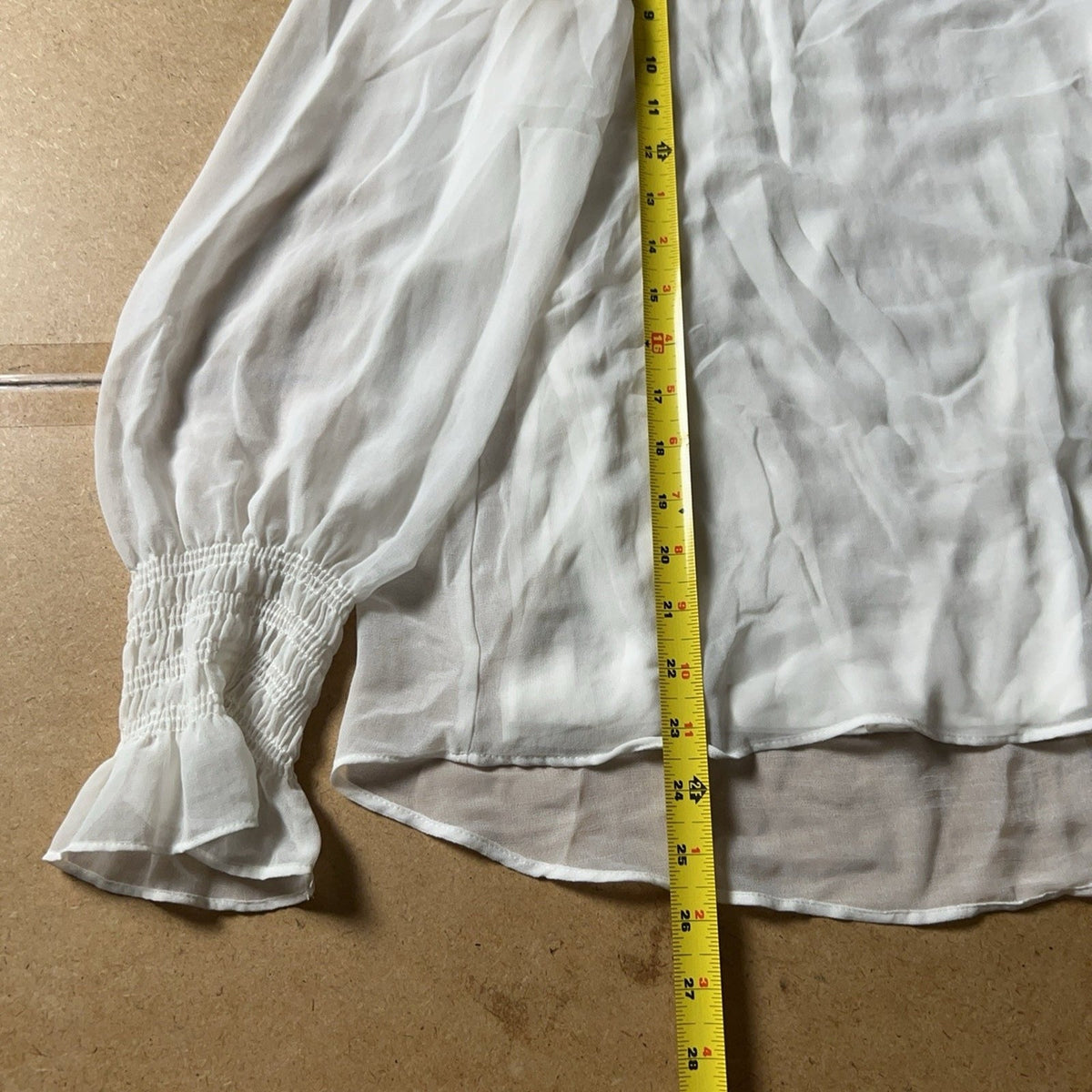 ZARA WOMAN Blouse Womens XL White Bohemian Balloon Sleeve Chiffon Lined