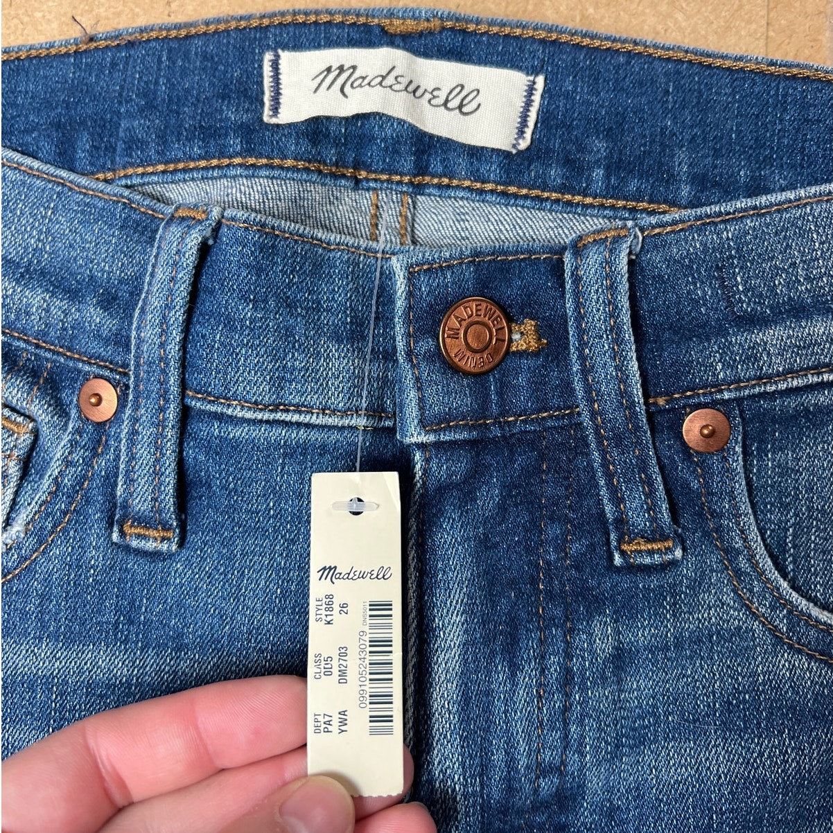 Madewell Women’s Blue Jeans 9” Rise High Rise skinny Raw Hem Sz 26