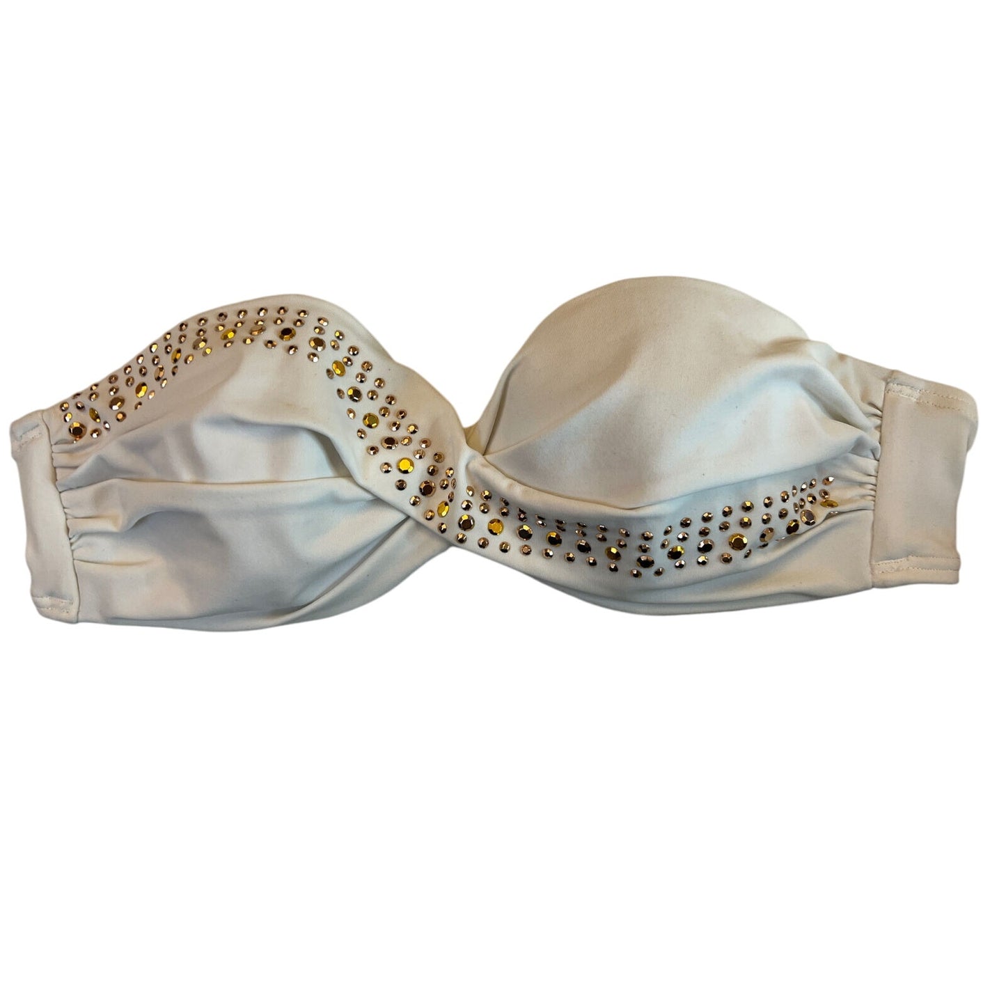 Victoria's Victoria Secret Bikini 34B, White With Gold Rhinestones, Padded - EUC