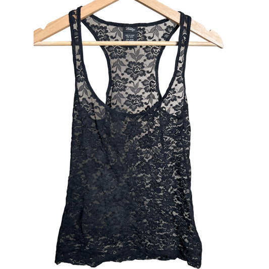 Y2K Vanity Small S Nylon Black Women Lace Floral Tank Top