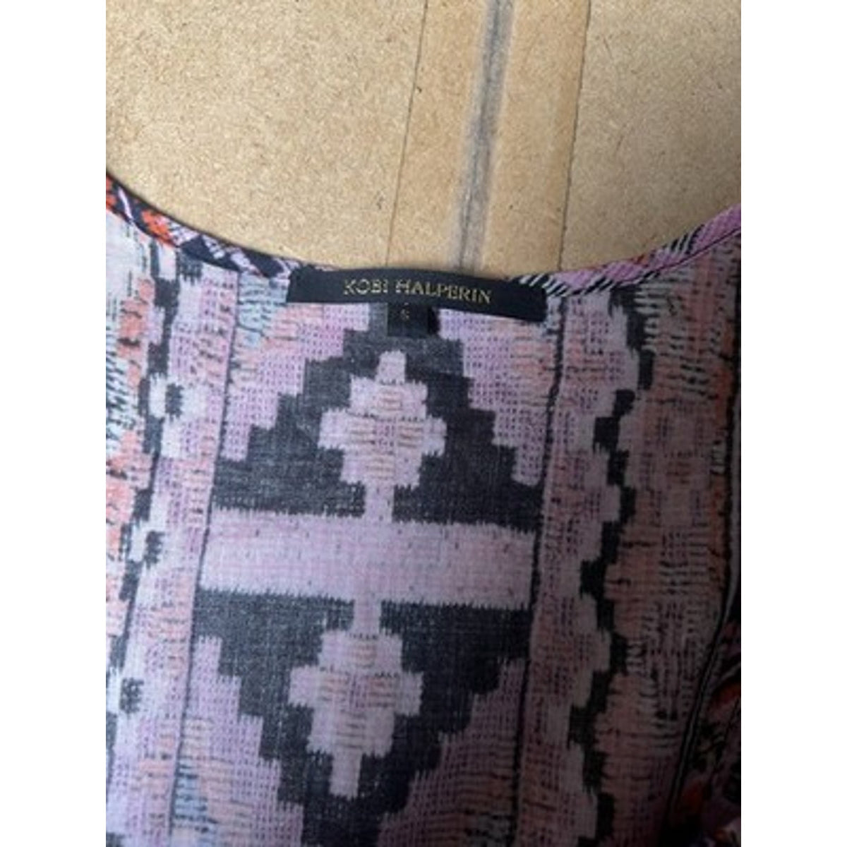 Kobi Halperin Dress Womens S Pink Wrap Midi Bell Sleeve Ruffle Geometric Belted