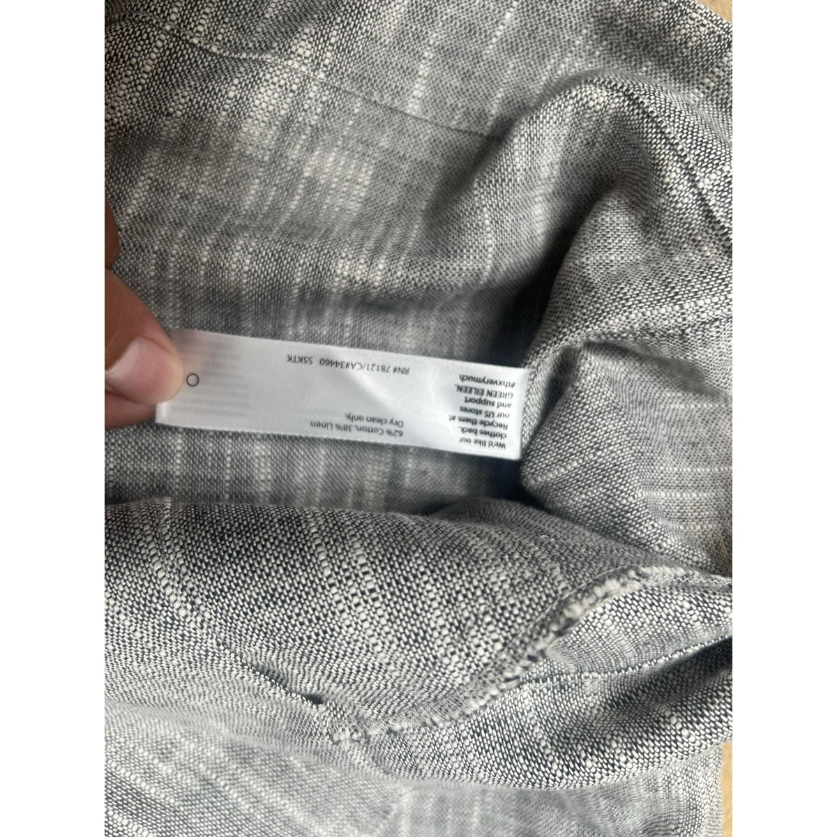 EILEEN FISHER Blouse Womens S Petites Gray Kimono Linen Pocket Collared Relaxed
